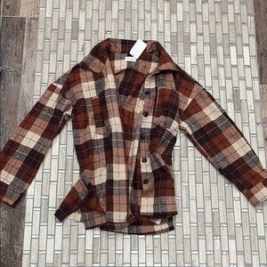 Pink Lily Plaid Jacket - Brown and Cream